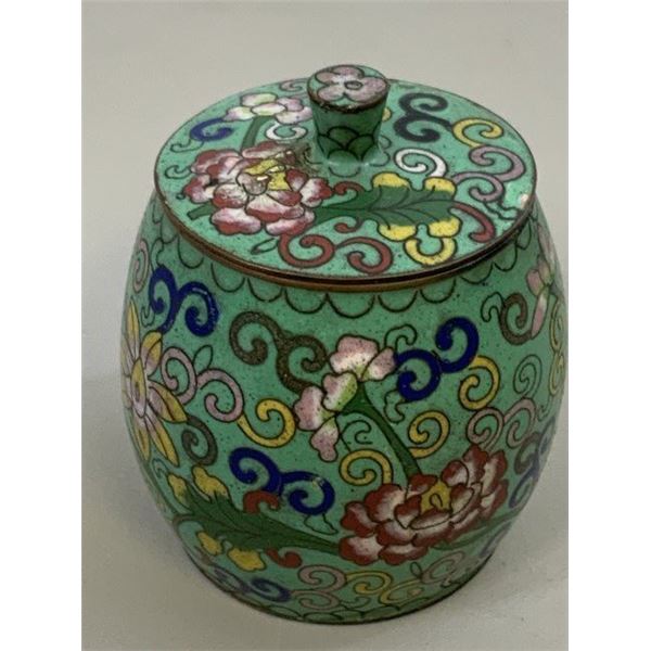 ANTIQUE CHINESE ENAMELED BRASS CLOISONNE JAR