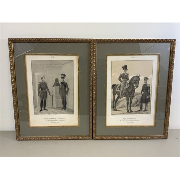 IMPERIAL RUSSIAN MILITARY UNIFORMS FRAMED ENGRAVINGS
