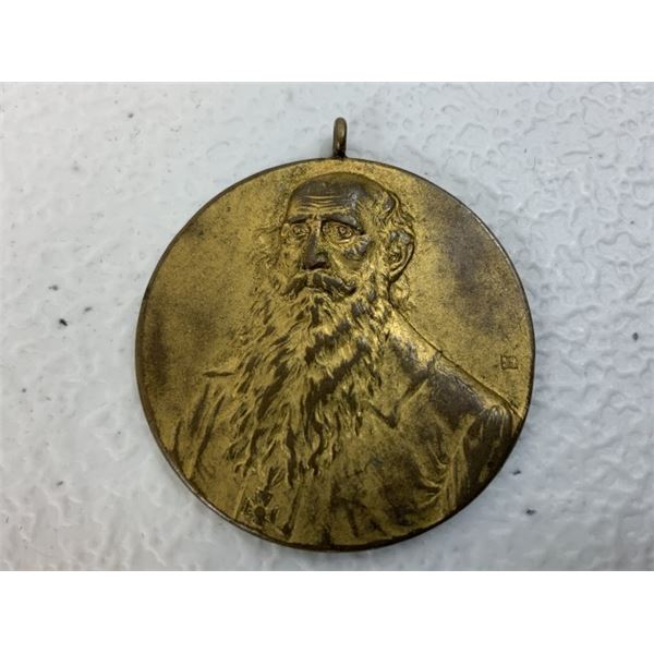 IMPERIAL RUSSIA LEO TOLSTOY GILDED BRONZE COMMEMORATIVE MEDAL