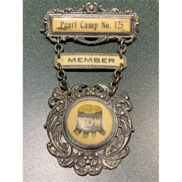 ANTIQUE WOW PEARL CAMP No. 125 FRATERNAL MEMBER BADGE DECORATION