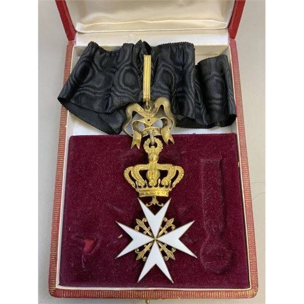 ANTIQUE MALTISE CROSS ORDER OF ST. JOHN - COMMANDER GRADE NECK RIBBON