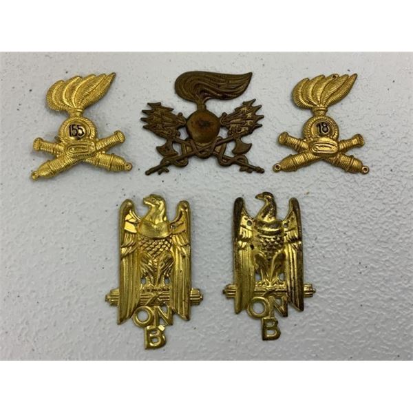 WWII ITALIAN BRASS CAP BADGES INSIGNIAS LOT OF 5
