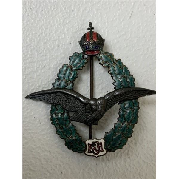 WWI AUSTRIAN HUNGARIAN EMPIRE ENAMELED PILOTS BADGE FJ TYPE II