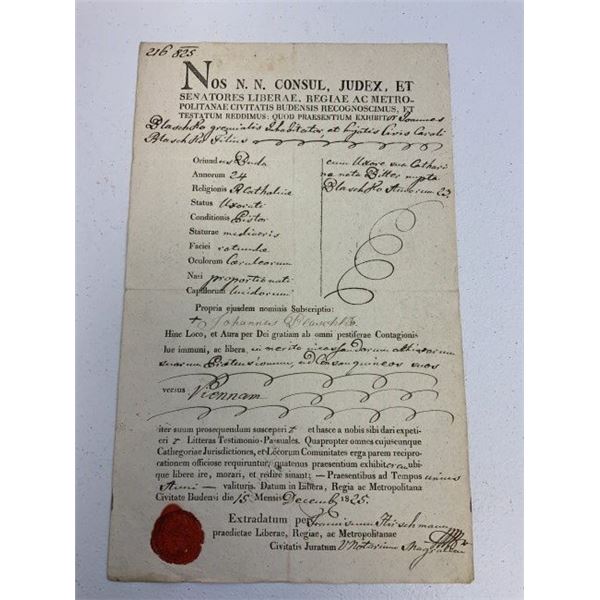 ANTIQUE AUSTRIAN EMPIRE OFFICIAL DOCUMENT SIGNED WITH WAX SEAL 1825 DATED