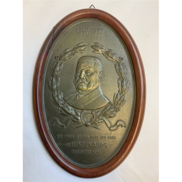 ANTIQUE GERMAN PAUL VON HINDENBURG BRASS PLAQUE