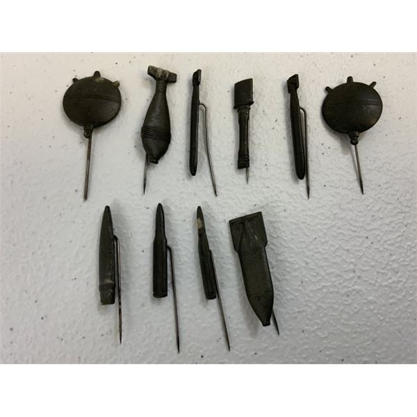 GERMANY THIRD REICH MINES AND MUNITIONS PINS TINNIES LOT OF 10