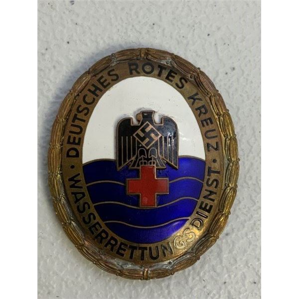 GERMANY THIRD REICH RED CROSS WATTER RESCUE ENAMEL BADGE