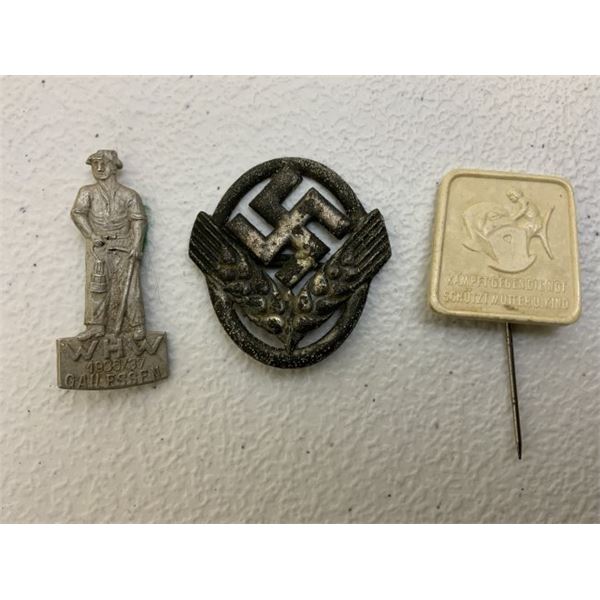 NAZI GERMANY LOT OF 3 PINS BADGES