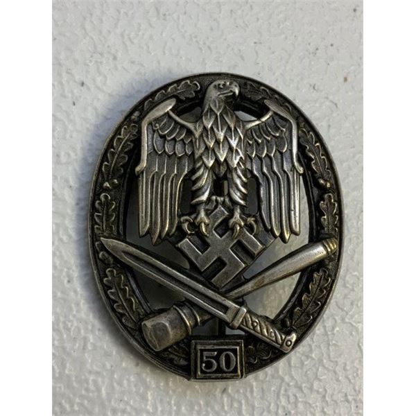 WWII  GERMAN GENERAL ASSAULT BADGE 50 ENGAGEMENTS