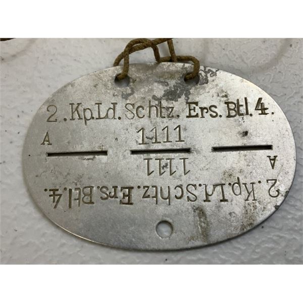 WWII GERMAN ARMY SOLDIER'S ALUMINUM DOG TAG WITH NECK STRAP