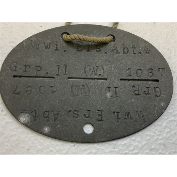 WWII GERMAN ARMY SOLDIER'S ZINK DOG TAG WITH NECK STRAP