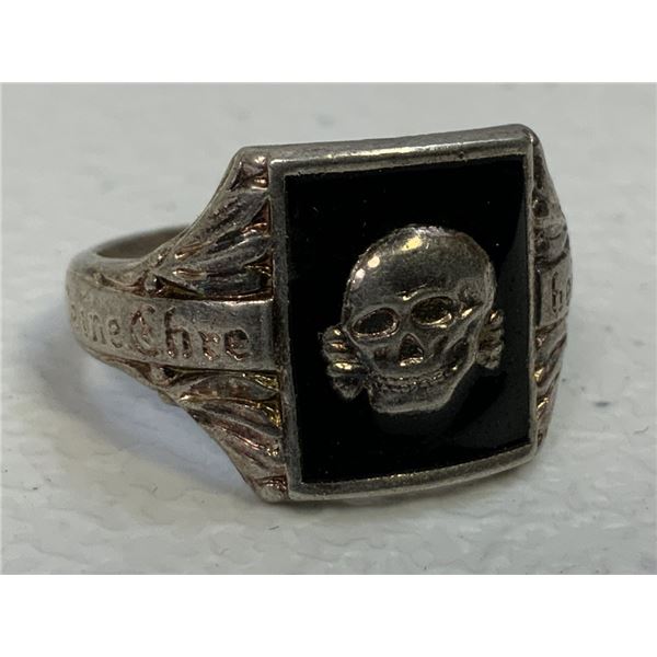 WWII GERMAN SS SCULL RING DEAT'S HEAD WITH SS MOTTO