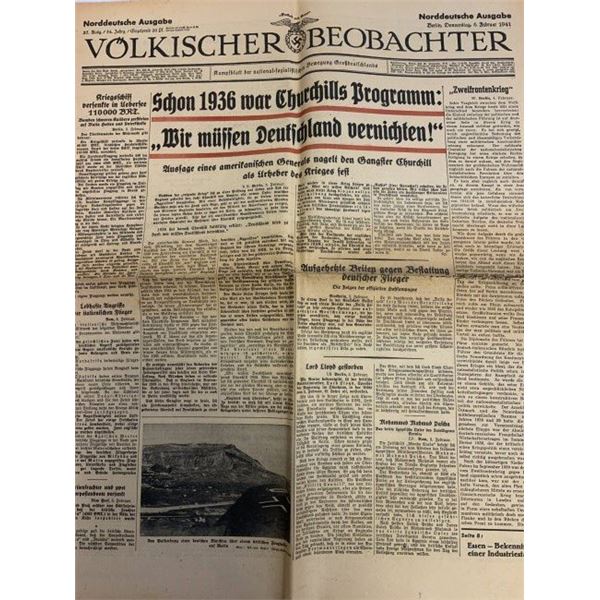 GERMANY THIRD REICH WWII GERMAN NEWSPAPER "Volkisher Beobachter" JANUARY 6 , 1941