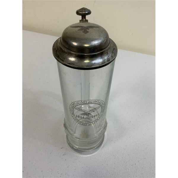 WWII GERMANY RARE LUFTWAFFE LUFTGAU MOSKAU 1944-45 GLASS PEWTER LID BEER STEIN
