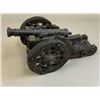 Image 2 : ANTIQUE MODEL OF A BRASS CANNON WITH WOODEN WHEELS