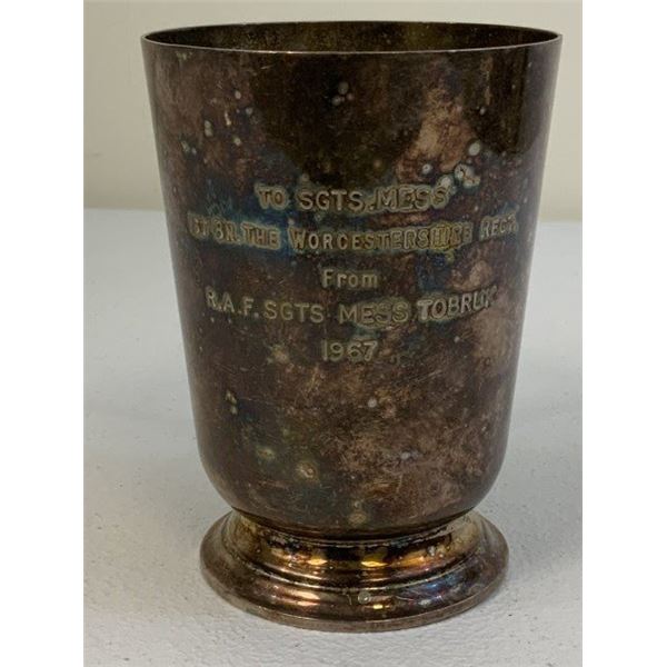 VINTAGE BRITISH ARMY R.A.F. REGIMENTAL MILITARY SILVER TROPHY MUG CUP