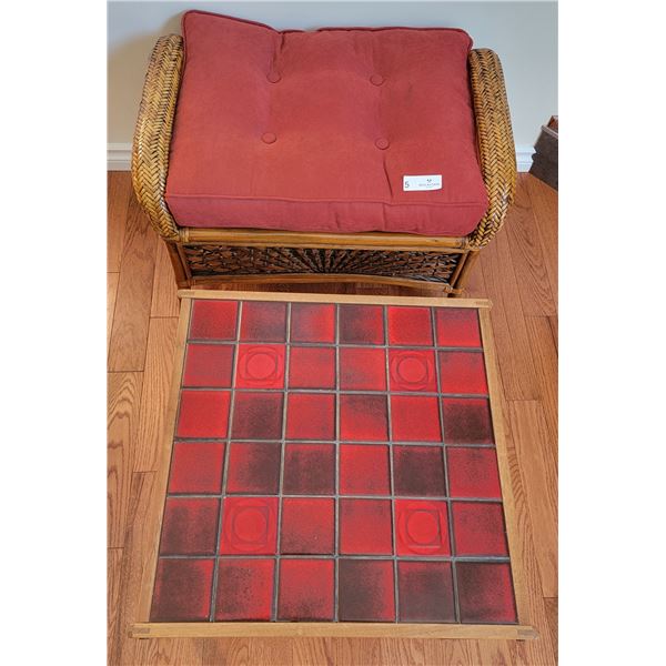 Gorgeous Wicker Foot Stool with Stylish Red Side Table