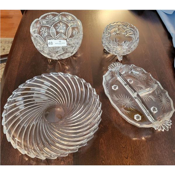 A Wonderful Assortment Of Crystal Dishes( Candy Dish, Hors d'oeuvre Dish, and Serving Tray)