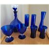 Image 1 : A Stunning Collection of Blue Glass Décor ( Decanter, Wine/Water Glasses, Vases, Champaign Flute)