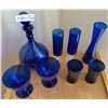 Image 2 : A Stunning Collection of Blue Glass Décor ( Decanter, Wine/Water Glasses, Vases, Champaign Flute)