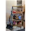 Image 1 : Work Shelf with Axe, Shovels, Light bulbs, Extension Cord, Buckets Etc.