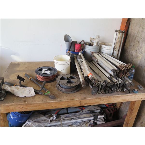 Misc. Construction Signs, Air Gun Chisels, Tent, Wood Block, Hardware, etc