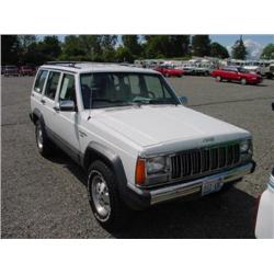 90 JEEP CHEROKEE 4DR 4X4 SUV SALVAGE TITLE EXMT.                                    