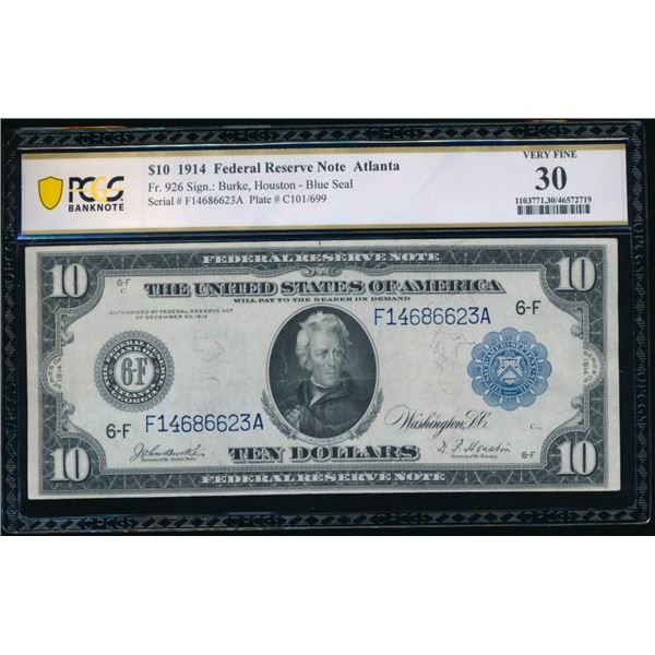 1914 $10 Atlanta FRN PCGS 30