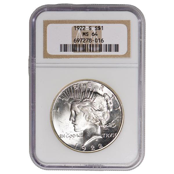 1922-S $1 Peace Silver Dollar NGC MS64