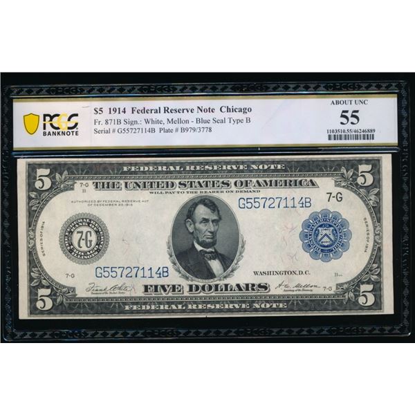 1914 $5 Chicago FRN PCGS 55