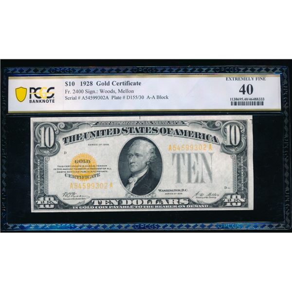 1928 $10 Gold Certificate PCGS 40