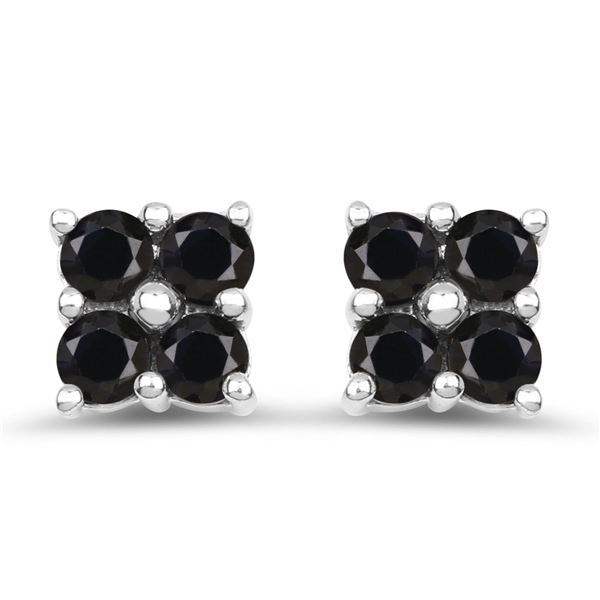 Plated 18KT White Gold 1.04ctw Black Sapphire Earrings
