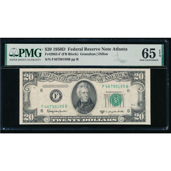 1950D $20 Atlanta FRN PMG 65EPQ