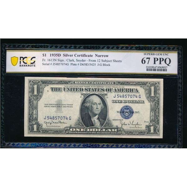 1935D $1 Silver Certificate PCGS 67PPQ