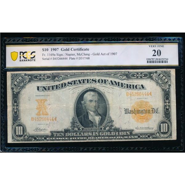 1907 $10 Gold Certificate PCGS 20