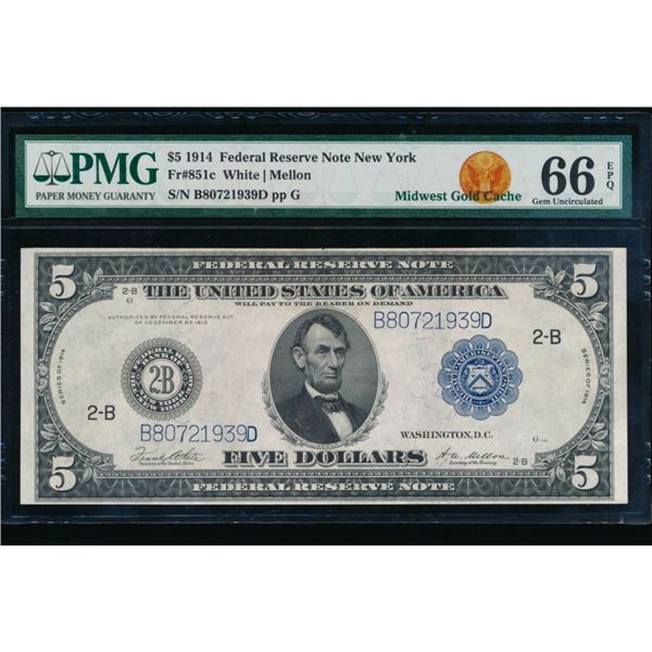 1914 $5 New York FRN PMG 66EPQ
