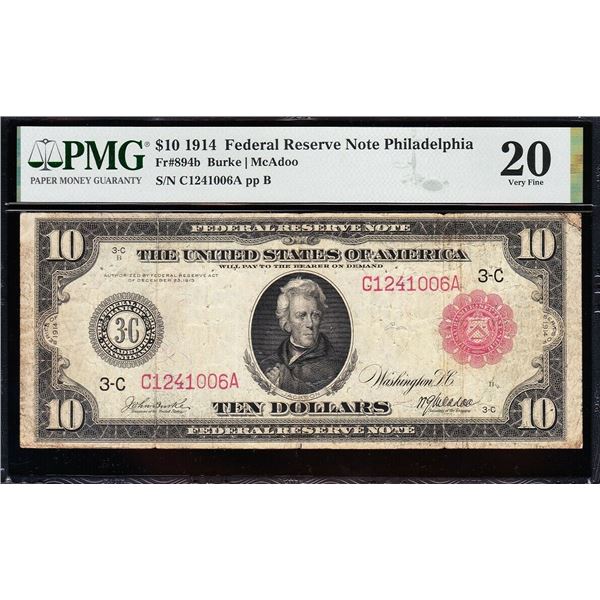1914 $10 Red Seal Philadelphia FRN PMG 20