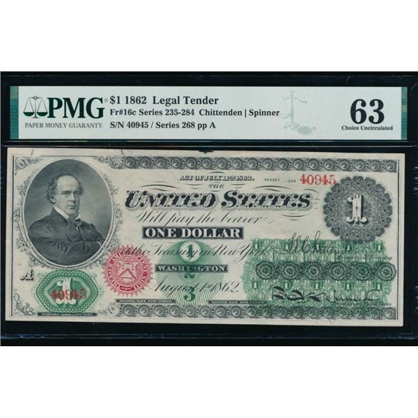 1862 $1 Legal Tender Note PMG 63