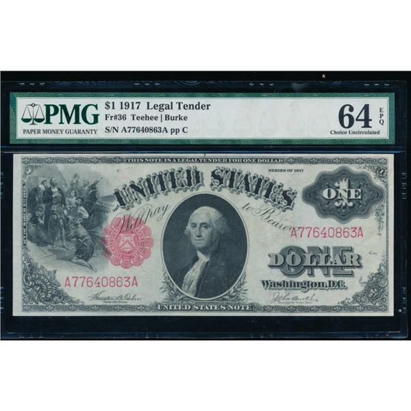 1917 $1 Legal Tender Note PMG 64EPQ