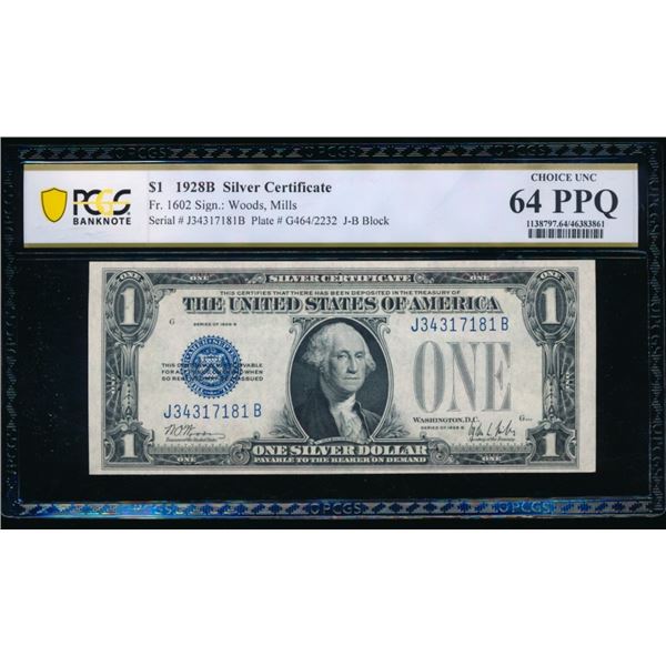1928B $1 Silver Certificate PCGS 64PPQ