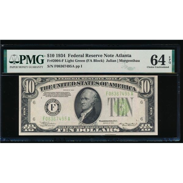 1934 $10 Atlanta FRN PMG 64EPQ