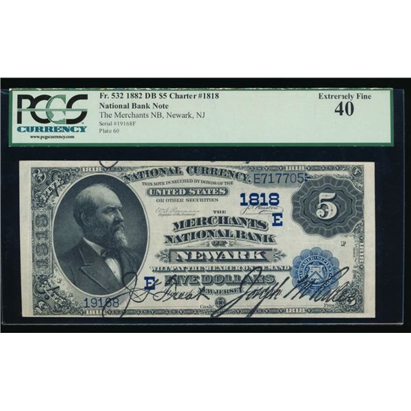 1882 $5 Newark NJ National PCGS 40