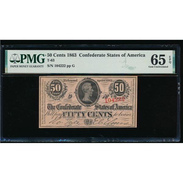 50 Cent 1863 T-63 Confederate PMG 65EPQ