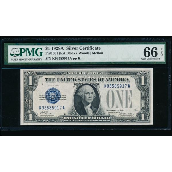 1928A $1 Silver Certificate PMG 66EPQ