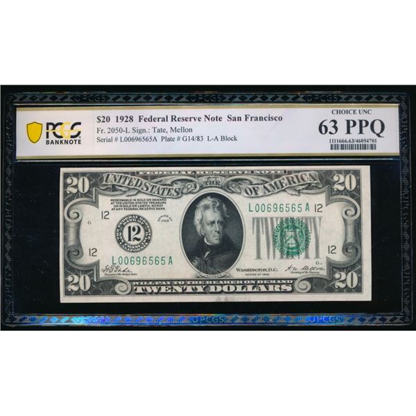 1928 $20 San Francisco FRN PCGS 63PPQ