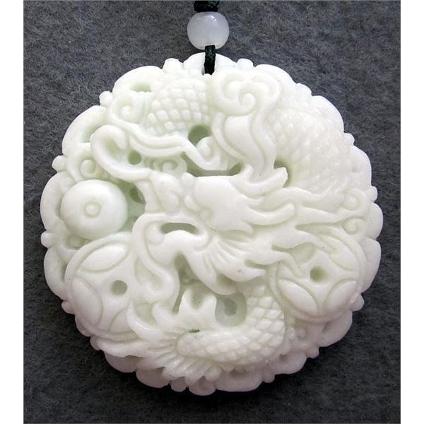 Jade 280cts Real Jade Fortune Dragon Pearl Coins Amulet Pendant
