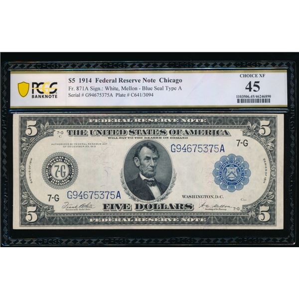 1914 $5 Chicago FRN PCGS 45