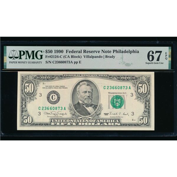 1990 $50 Philadelphia FRN PMG 67EPQ