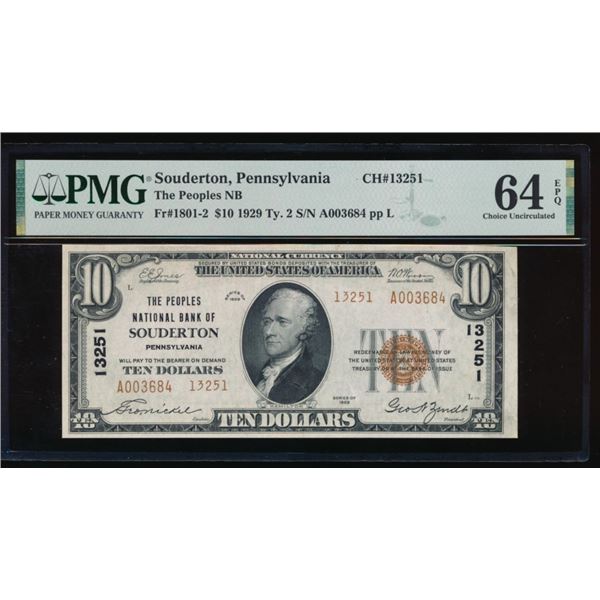 1929 $10 Souderton PA National PMG 64EPQ
