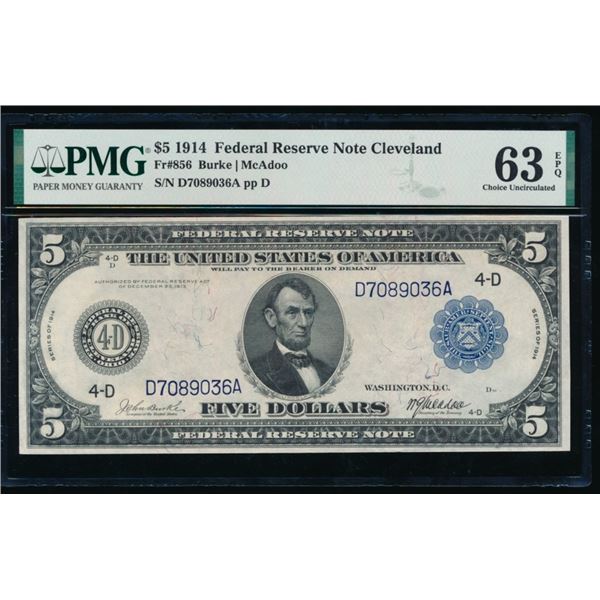 1914 $5 Cleveland FRN PMG 63EPQ